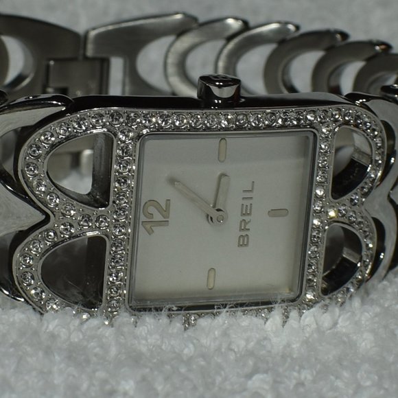 925 SS Breil Quartz Cuff Watch Swarovski Crystals - Picture 2 of 16